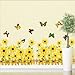 Kappier Yellow Gerbera Daisy Flowers / Sunflowers with Butterflies Over Fences Wall Decals