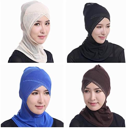 Ksweet 4pcs Inner Hijab Cap Stretch Underscarf Women Hijab Bonnet with Hot-fix Rhinestones Scarfs for Head Hat