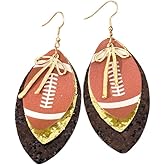 Colorful Football Baseball Bow Dangle Earrings for Women Multi-layered Shiny Game Day Earrings Holiday Sports Fans Gifts Jewelry