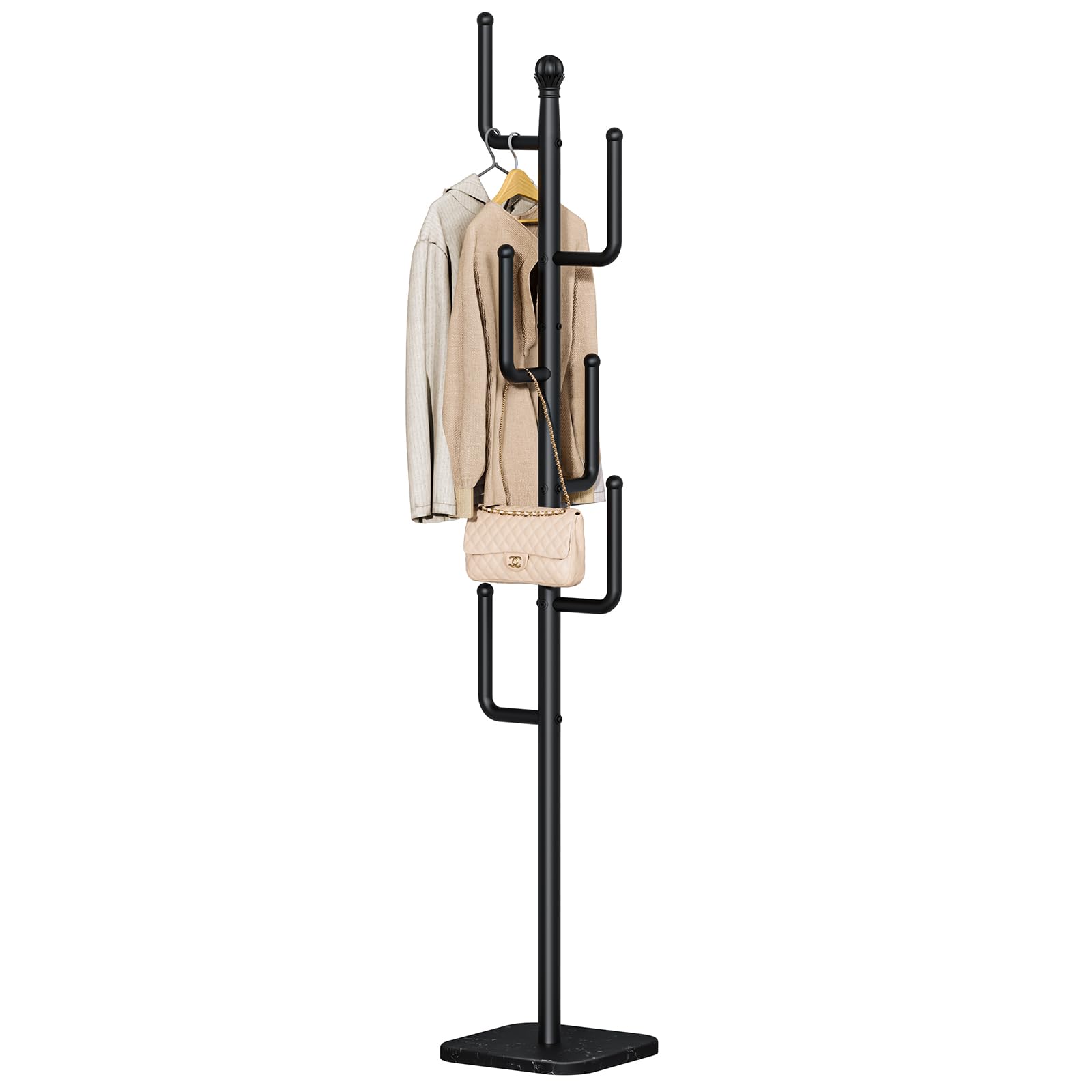 Photo 1 of Yoobure Coat Rack Freestanding with Natural Marble Base - Cactus Coat Tree with 6 L-shaped Hooks, Heavy Duty Coat Hanger Stand, Metal Coat Rack Stand for Entryway, Hall Tree for Jacket/Hat/Clothes/Bag