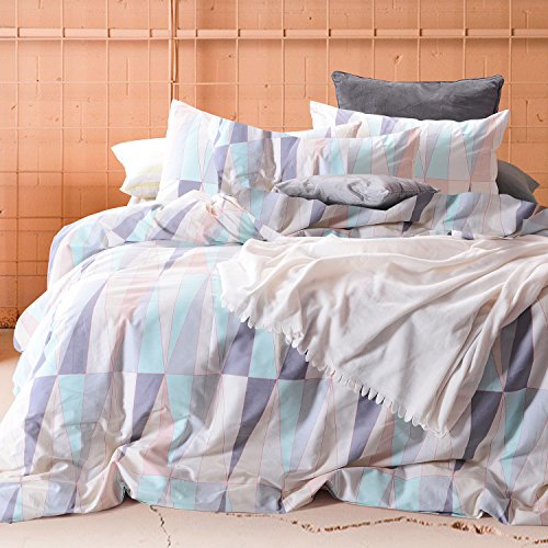 Geometric Duvet Cover Set, 100% Cotton Bedding, Abstract Triangle Modern Pattern Printed with Zipper Closure (3pcs, Twin Size)
