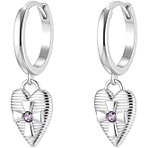 Kokoma Cross Heart Dangle Hoop Earrings for Women, Sterling Silver Pins Purple Crystal CZ Love Heart Drop Small Huggie Hoops Statement Earrings for Christmas