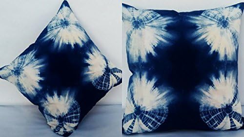 2pc Indigo Pillow, Tie Dye Cushions, Decorative Cotton Throw, Shibori Pillow Cases, Bohemian Pillow Shams, Outdoor Cushion Cover 16x16