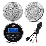 Jensen MS-3 Gauge Style Marine Yacht ATV Motorcycle Waterproof Stereo Bundle Combo with 2x JBL MS6510 6.5" Inch Boat Speakers, Enrock Universal USB / AUX to RCA 10" Extension Cable