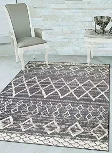 Woven Trends 044 Moroccan Tribal Modern Area Rug with Non-Slip Backing, Gray, 3' x 5'