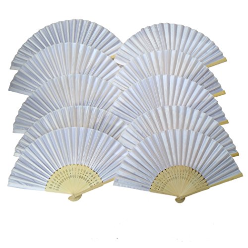 Ms made 10pcs folding fan white silk fan bamboo handheld folded f…