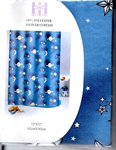 Night Sky View Polyester Shower Curtain - 72X72 - Celestial : Stars, Moons and Planets Blue