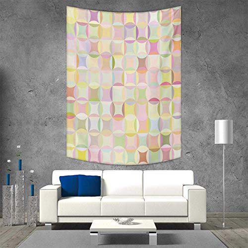 smallbeefly Pastel Tapestry Table Cover Bedspread Beach Towel Retro Pattern Polka Dots Overlapping Ring Shapes Squares Colorful Funky Print Dorm Decor 60W x 80L INCH Multicolor