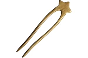 TEHAUX U-Shaped Chinese Wood Hair Stick Double Fork for Thick Long Hair, Green Sandalwood Hairpin Bun