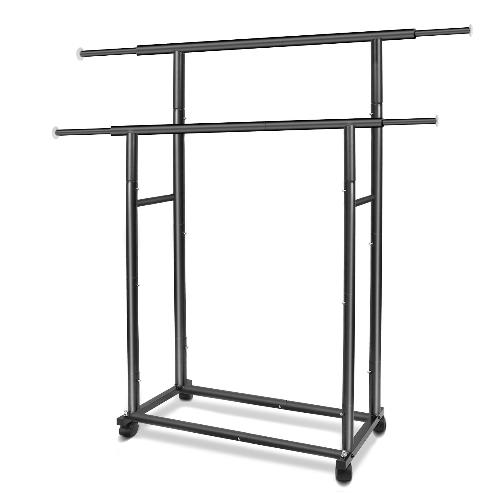 Photo 1 of (partial set) Fishat Black Simple Standard 2 Double Rod Clothing Metal Garment Rack for Hanging Clothes, Rolling Clothes Organizer with Mobile Lockable Wheels