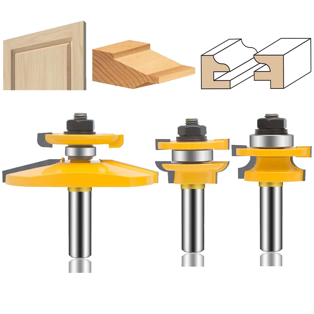 LEATBUY 3 PCS Router Bit Set 1/2-Inch Shank, Round Over Raised Panel Cabinet Door Ogee Rail and Stile Router Bits, Woodworking Wood Cutter, Wood Carbide Groove Tongue Milling Tool(Panel) — image 1