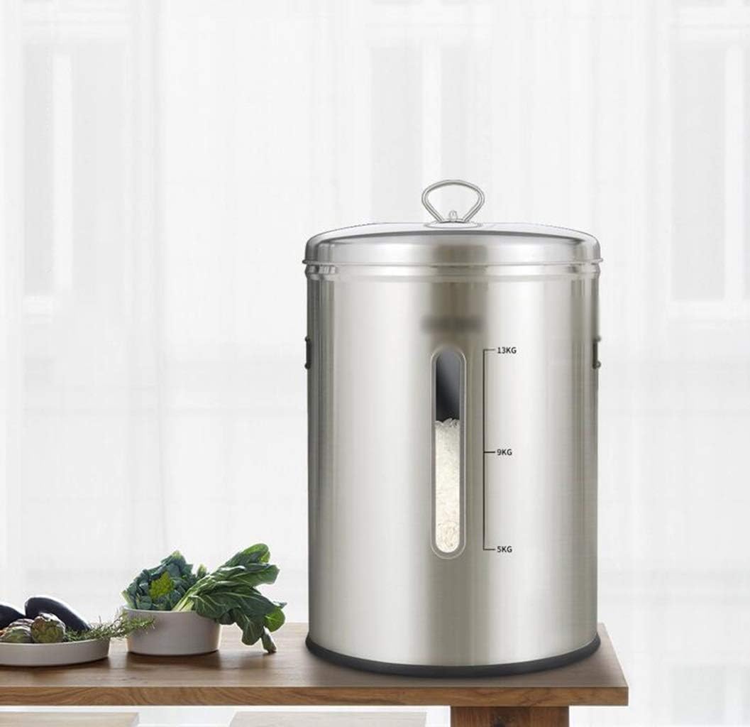 304 stainless steel rice bucket household insect-proof moisture-proof sur face bucket 20-50 kg loaded rice cylinder sealed 10kg thick rice storage box (Color : Silver, Size : 25KG)