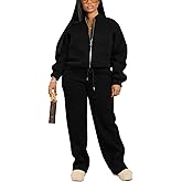 PINSV Women's 2 Piece Outfits Sweatsuits Full Zip Sweatshirts Wide Leg Sweatpant Sets Tracksuits
