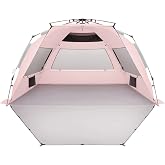 Oileus XX-Large 5-6 Person UV Pop-Up Beach Tent, Pink | Roomy instant shelter includes a carrying bag, stakes and weighted corners for fishing, hiking, camping and family outings.