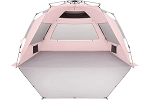 Oileus XX-Large Pop Up Beach Tent Sun Shelter for 5-6 Person Portable Sun Shade Instant Tent for Beach with Carrying Bag, Stakes, 6 Sand Pockets, Anti UV for Fishing Hiking Camping Pink