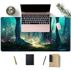 Forest Desk Mat Blue Green Mouse Pad Large Desk Pad