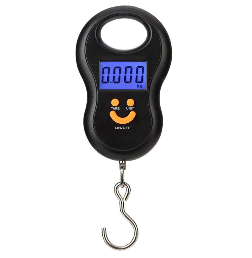 Meichoon Portable Hanging Luggage Scale/Suitcase Scale Steelyard 110lb /50kg Backlit LCD Display with Fishing Hanging Hook for Home Travel Outdoor C41 Black