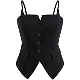 winkbay Women's Elegant Button Up Vest Top Square Neck Sleeveless Work Office Cami Tops