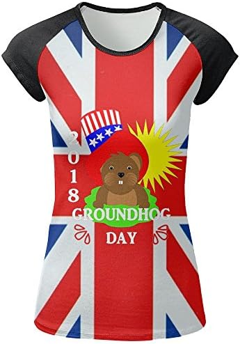JINYOUR 2018 Groundhog Day in England Flag Women's Front Printing Round Neck Short Sleeve T-Shirt