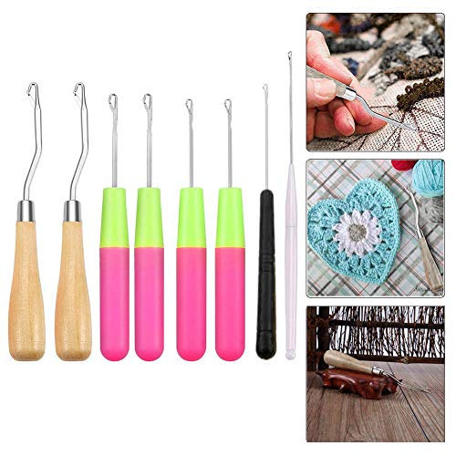 Latch Hook Crochet Needle Set BCMRUN 8Pcs Wooden Bent Latch Hook Hair