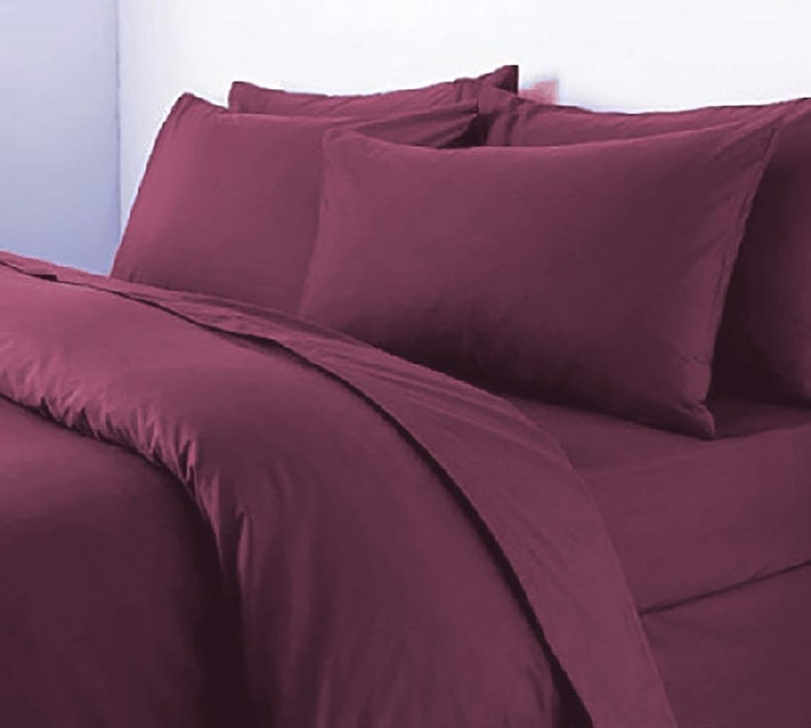 RohiEasy Care plain Double Duvet Cover set – Soft & Breathable Wine Bedding Set – Button Closure – Anti Allergy Quilt Cover Set with Pillowcases (Double, Wine)
