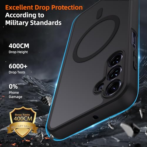 Oelrstfe Case for Samsung Galaxy A16 4G/5G Compatible with MagSafe with 2 Tempered Glass, Magnetic Translucent Matte Back Cover, Ultra Thin Shockproof Lens Protection Case, Black