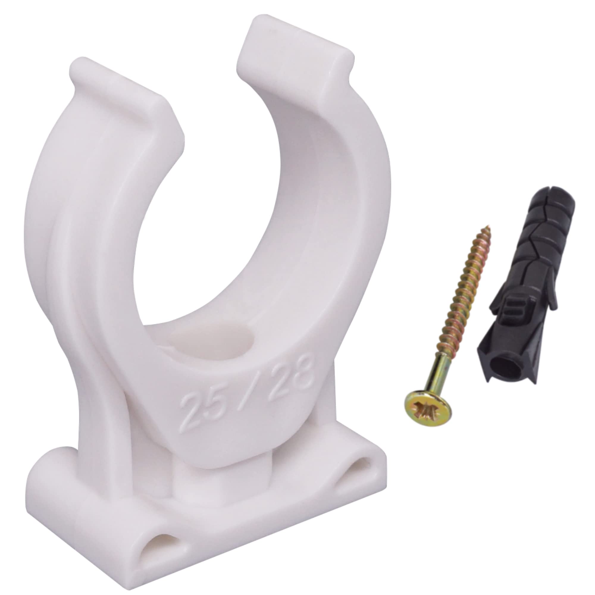 SKIR'CO (10 pcs) Pipe Clips, Plastic Clamps for 25-28 mm Pipes, U Type Pipe Clamp, Hose Hangers, Tubing White Clips