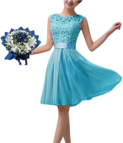 David Nadeau Women New Party Dresses Sleeveless O-Neck Lace Crochet Chiffon Patchwork Summer Mini Dress Blue Xxl