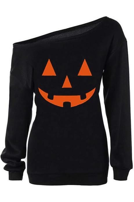 RJXDLT Women's Halloween Shirt Slouchy Sweatshirt Off Shoulder Pumpkin  Pullover 97 Black S at Amazon Women's Clothing store
