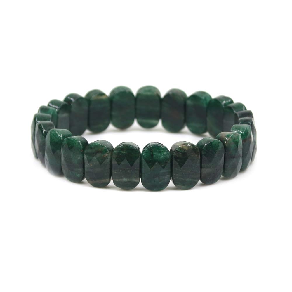 CHENYUE Natural African Serpentine Jade Gemstone 14mm Faceted Oval Beads Stretch Bracelet 7.5 Inch Unisex
