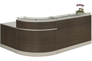 NBF SIGNATURE SERIES NBF L Shaped Modern Reception Desk with Counter - 79" W x 63" D Retail Checkout Counter - Curved Front Desk Reception Counter - Countertop Welcome Desk for Office Lobby Salon Store (Driftwood)