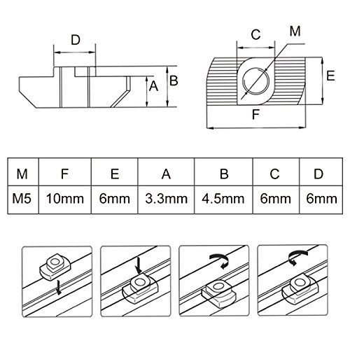 100 Pcs M5 T Nut, Drop in T Slot Nut for 2020 European Aluminum