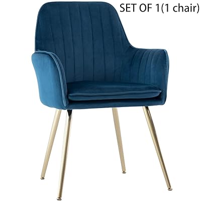 GOLDEN BEACH Velvet Dining Chair Set with Gold Plating Legs (Blue)