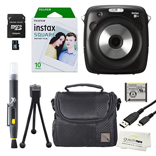 Fujfilm Instax Square SQ10 Hybrid Instant Camera + 10 Instax Square Film Sheets. Bundle Includes Camera Case - Micro SD Card 8GB -Quality Photo Microfiber Cloth - Flexible Tripod - Lens Cleaning Pen
