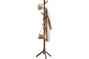 Pipishell Sturdy Wooden Coat Tree with 8 Hooks, 3 Adjustable Sizes for Clothes, Hat Stand Used in Bedroom/Office/Entryway, Br