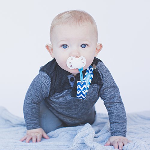 BooginHead Baby Newborn PaciGrip Pacifier Clip, Holder, Toy, Teether, Soothie, Universal Loop Girl, Boy, Blue Chevron, Blue Polka Dots, 2 Pack - Thumbnail 2
