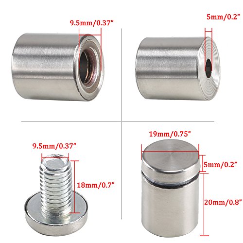 Stainless Steel Standoff MANYEE 20Pcs (19x25mm) Wall Mount Glass Sign Standoff Pin Mounting Hardware Standoff Clamp Adjustable Advertisement Fixing Screw Nails for Holding Glass Acrylic Artwork Photos
