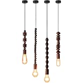 Mini Wood Beaded Pendant Light Antique Rustic DIY Bead Chandelier for Bedroom, Kitchen Island, Girl Room 1 Set 4 Pcs Solid Wood Hanging Lamp Japanese Farmhouse Hanging Lighting