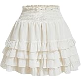 MakeMeChic Women's Ruffle Tiered Shirred Frill Trim Elastic Waist A Line Summer Mini Skirts