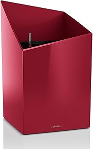 LECHUZA CURSIVO Premium 30 Self Watering Planter Garden Flower Plant Pot Indoor/Outdoor Floor Planter with Drainage Hole and Plant Substrate Poly Resin H49 L30 W30 cm Scarlet Red High-Gloss