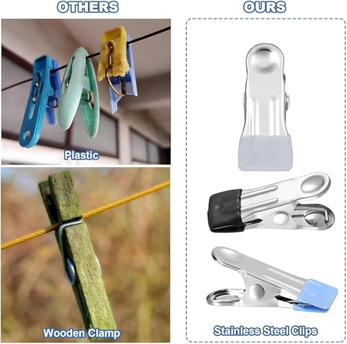 30pcs Clothes Pegs for Washing Line, Stainless Steel Towel Pegs Heavy Duty Sock Non-Slip Metal Laundry for Shoes Food Sealing Photos