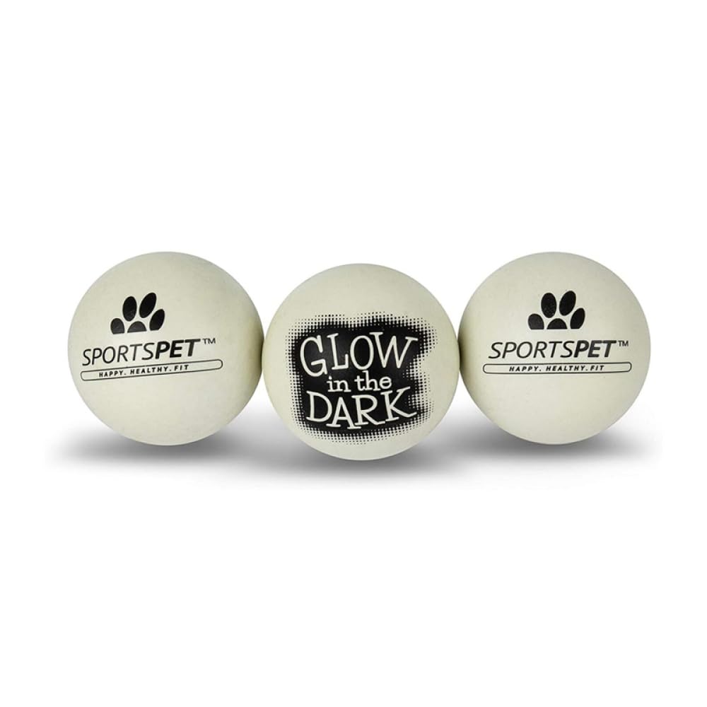 SPORTSPET High Bounce Natural Rubber Dog Balls (Glow in the Dark 3 Pack)