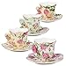 Gracie China Rose Chintz 2-Ounce Porcelain Espresso Cup and Saucer with Butterfly Handles, Set of 4