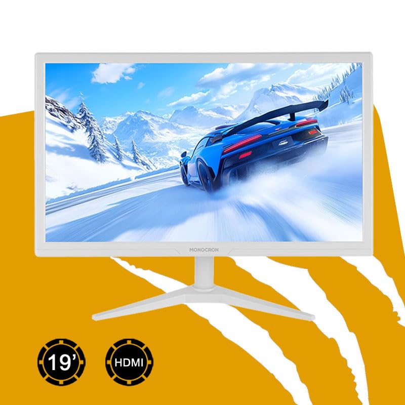 Monitor Branco 19" Monocron HD+ 75Hz HDMI VGA VESA Trabalho Escritório Home Office e Jogos
