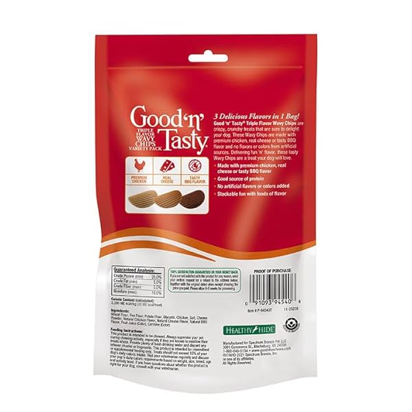 GOOD’N’FUN GOOD ‘N’ TASTY TRIPLE FLAVOR WAVY CHIPS, 3 OZ, TREATS FOR DOGS