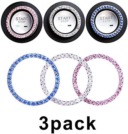 (3 Pack) Crystal Rhinestone Car Bling Ring Emblem Sticker, Bling Car Accessories For Auto Start Engine Ignition Button Key &amp; Knobs, Bling For Car Interior, Unique Gift For Women