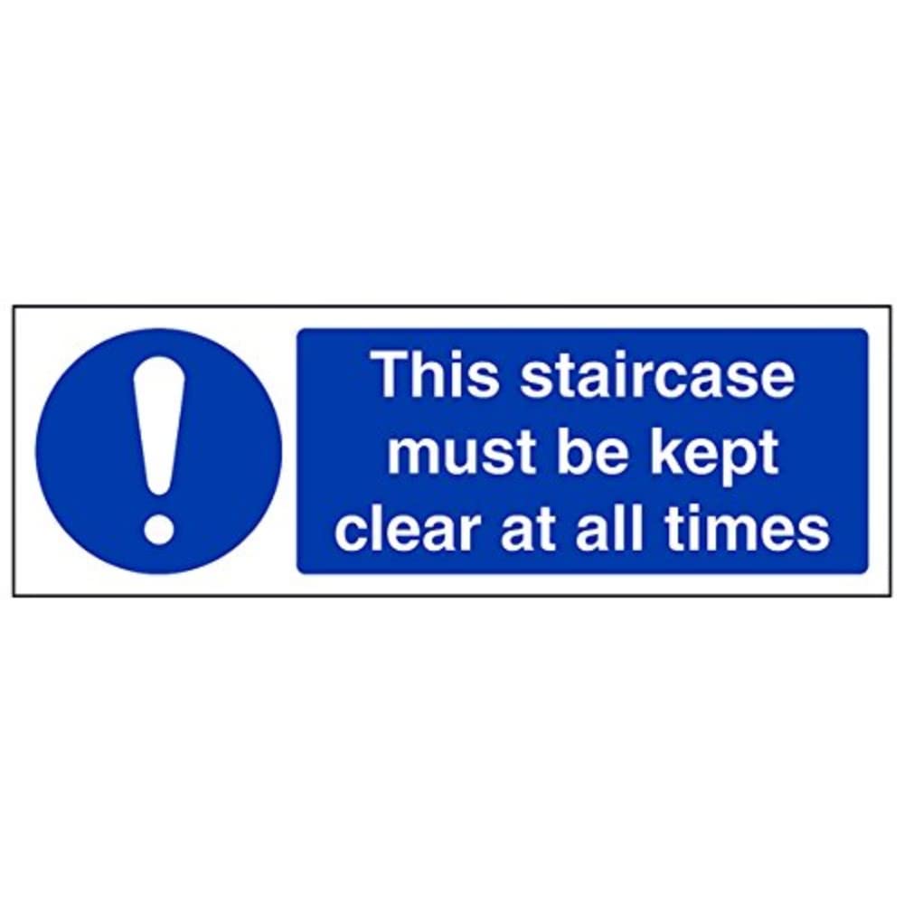 VSafety Staircase Must Be Kept Clear At All Times Sign - Landscape - 300mm x 100mm - Self Adhesive Vinyl