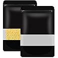 PQZKLDP 50 Pcs 6.3x9.4 In Black Resealable Matte Metallic Stand Up Bags with Clear Window - Ideal for Food Storage and Small Business Packaging
