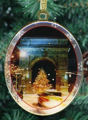 Washington Arch Christmas Tree - New York Christmas Ornament - Christmas Tree Decoration 3 x 2 1/2 Inch from Christmas in NYC Collection - Double Sided with Glitter