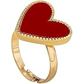 Red Enamel Cute Sweet Heart Stackable Finger Ring Gold-Tone Plated Simple Adjustable Band Rings Friendship Engagement Wedding Party Festival Accessories Charm Jewelry for Women Girlfriend Valentine